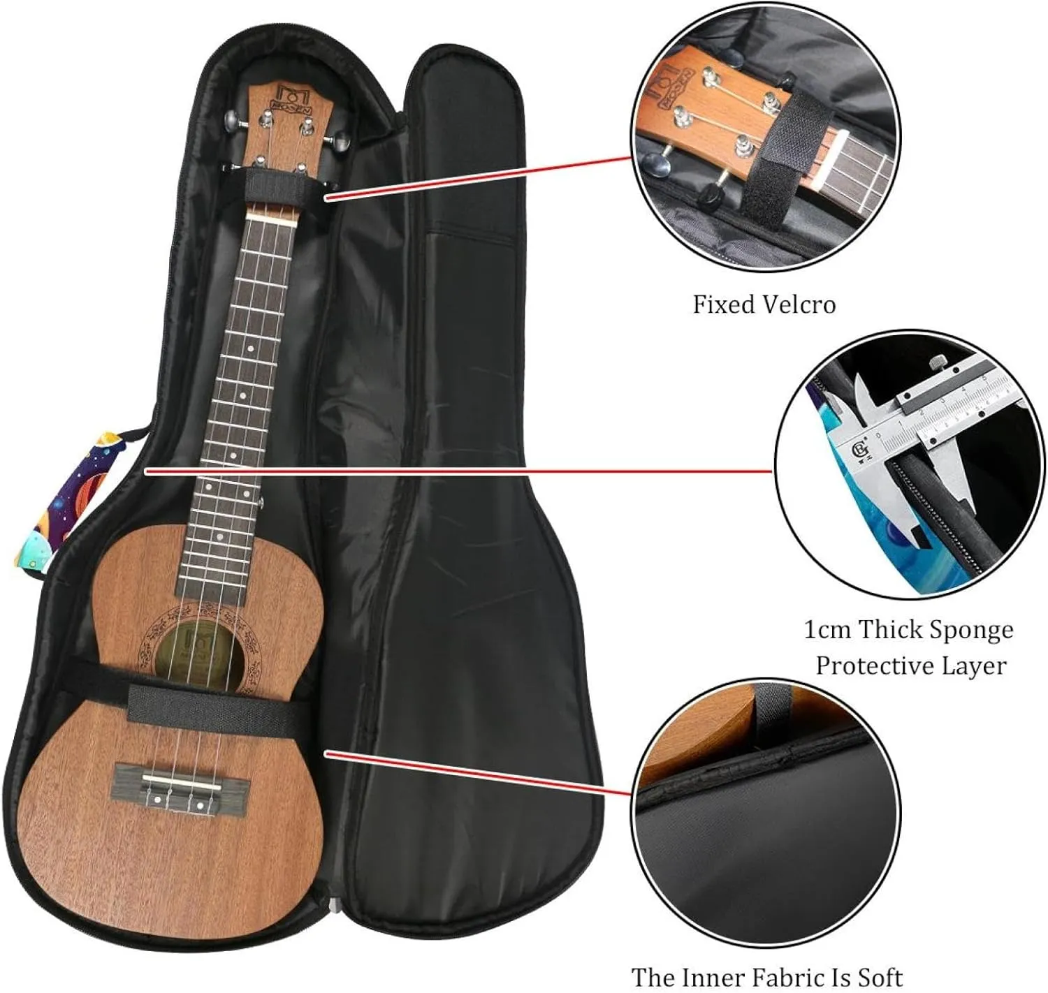 Colorful Planets Solar System Space with Stars Pattern Ukulele Case, Padded Bag for 23 Inch Concert Ukulele, Waterproof & Durable