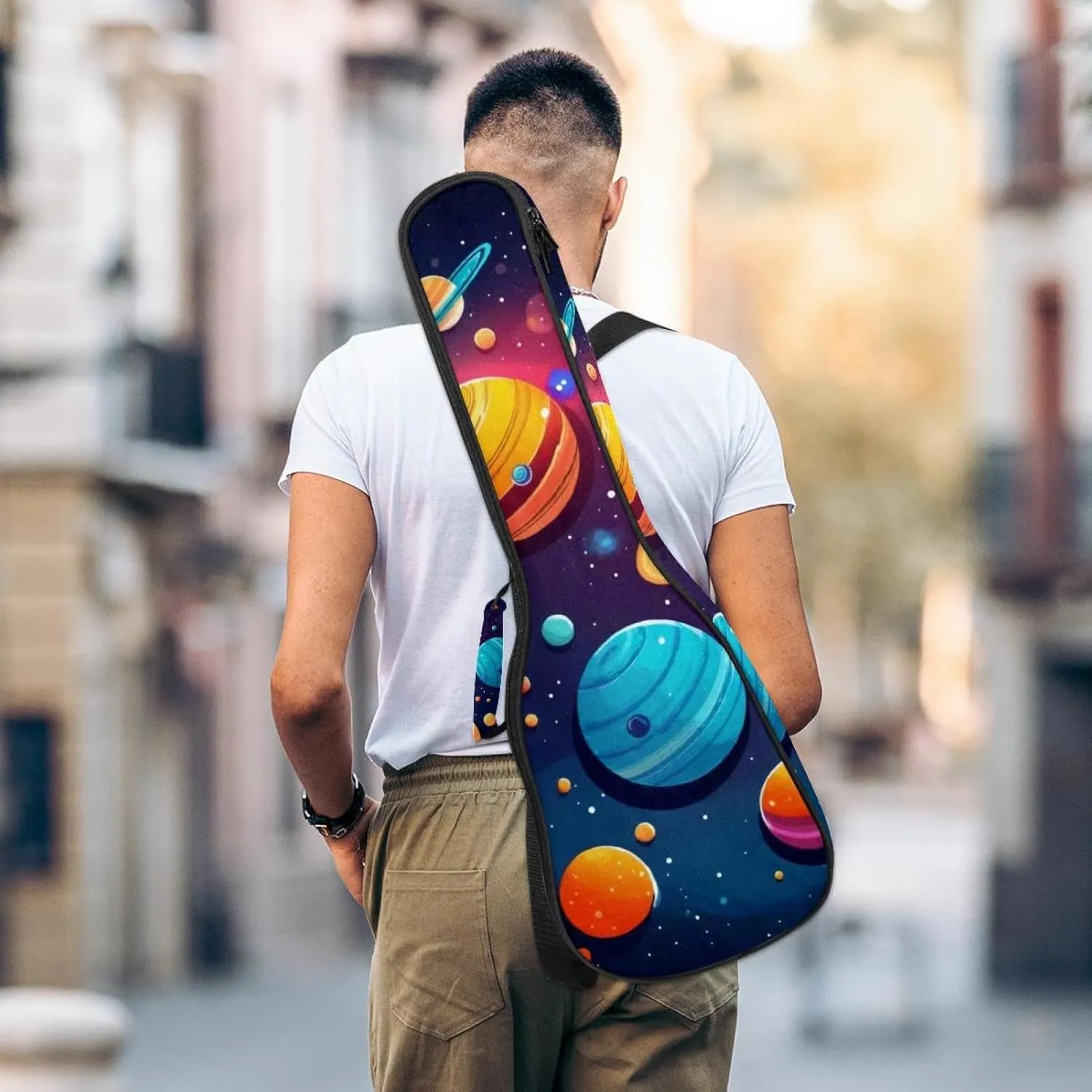 Colorful Planets Solar System Space with Stars Pattern Ukulele Case, Padded Bag for 23 Inch Concert Ukulele, Waterproof & Durable
