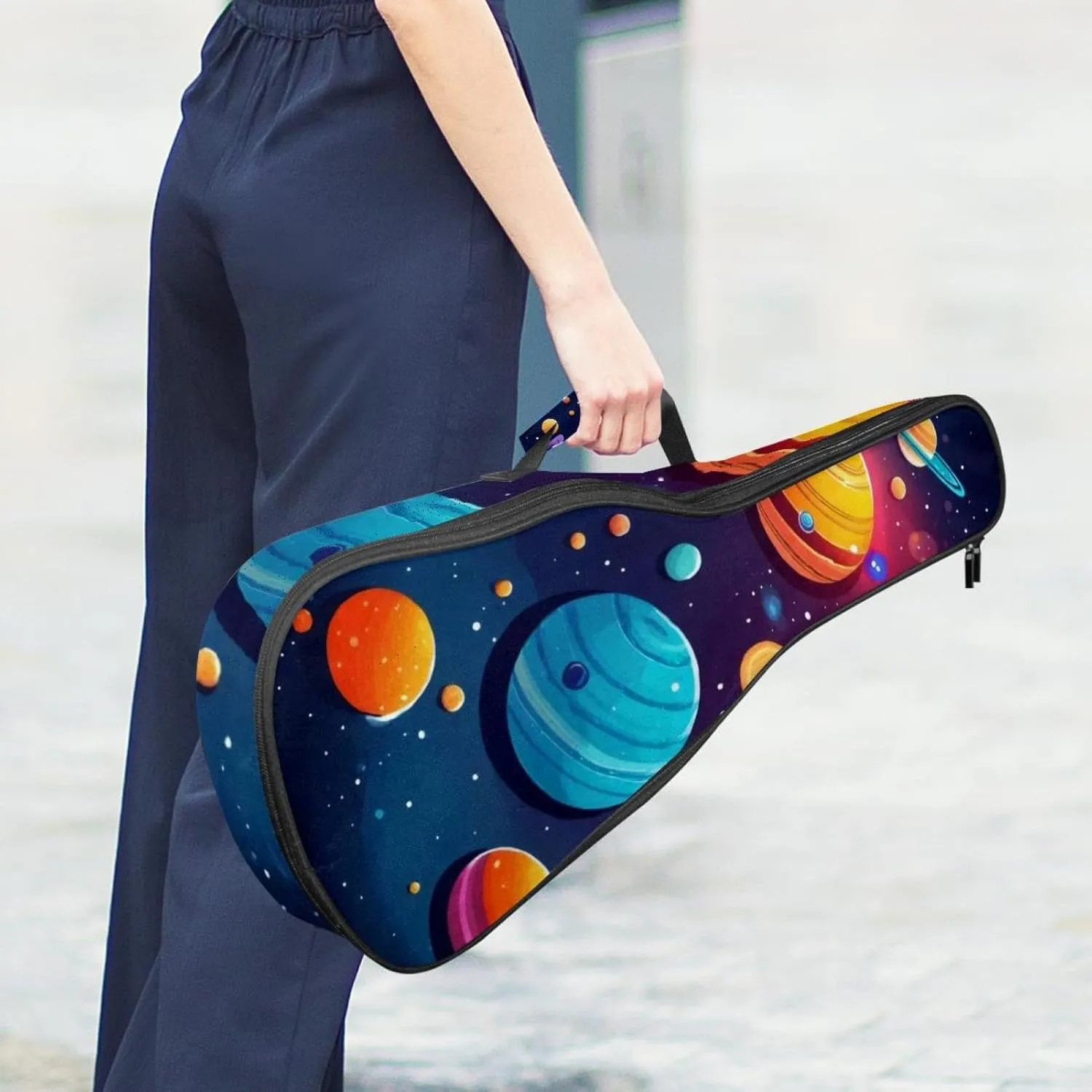 Colorful Planets Solar System Space with Stars Pattern Ukulele Case, Padded Bag for 23 Inch Concert Ukulele, Waterproof & Durable