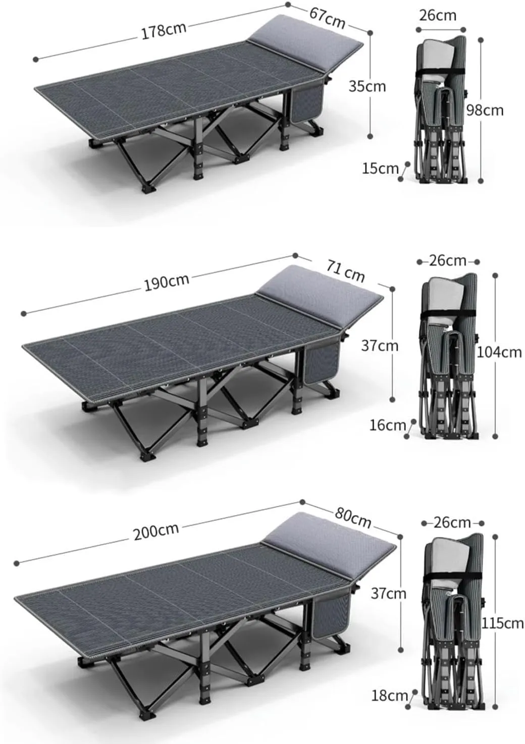Convenient Folding Camping Cot, Heavy Duty Sleeping Bed with Side Pockets, Portable Guest Bed for Camping, Pool, Beach, Patio, Easy Setup(190x71cm)