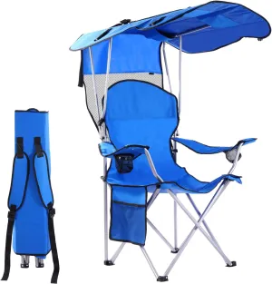 CozyBox Portable Folding Camping Chairs with Canopy Shade, Beach Chair for Adults, Durable Weather Resistant 600D Oxford Cloth, Camping Chair with Canopy for Outdoors [Blue]