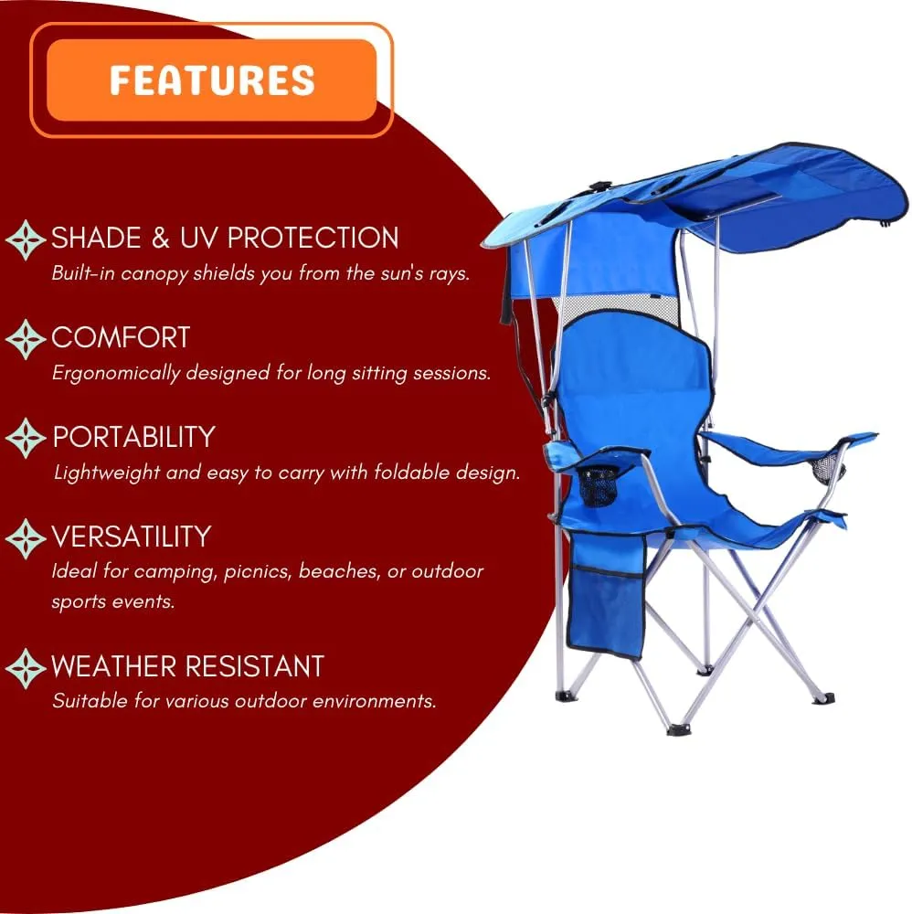 CozyBox Portable Folding Camping Chairs with Canopy Shade, Beach Chair for Adults, Durable Weather Resistant 600D Oxford Cloth, Camping Chair with Canopy for Outdoors [Blue]