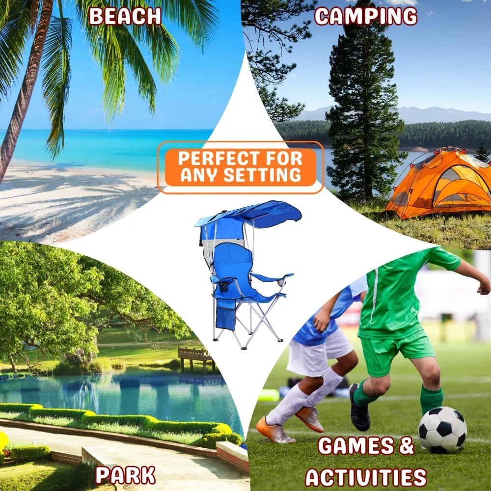 CozyBox Portable Folding Camping Chairs with Canopy Shade, Beach Chair for Adults, Durable Weather Resistant 600D Oxford Cloth, Camping Chair with Canopy for Outdoors [Blue]
