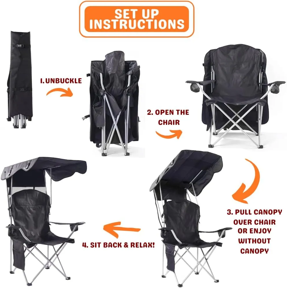 CozyBox Portable Folding Camping Chairs with Canopy Shade, Beach Chair for Adults, Durable Weather Resistant 600D Oxford Cloth, Camping Chair with Canopy for Outdoors [Blue]