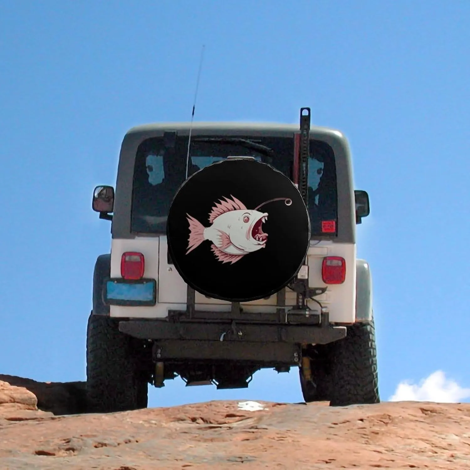 Cute Cartoon Lantern Fish Spare Tire Cover Oxford Coth Waterproof Wheel Cover Universal Fit 30inch