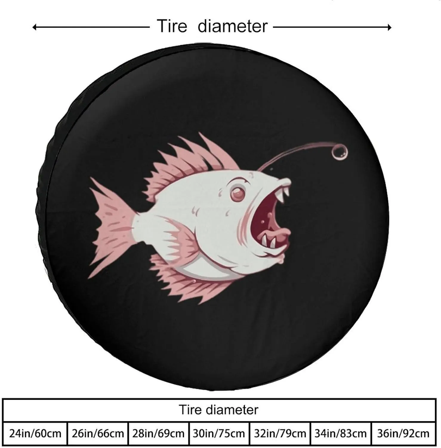 Cute Cartoon Lantern Fish Spare Tire Cover Oxford Coth Waterproof Wheel Cover Universal Fit 30inch