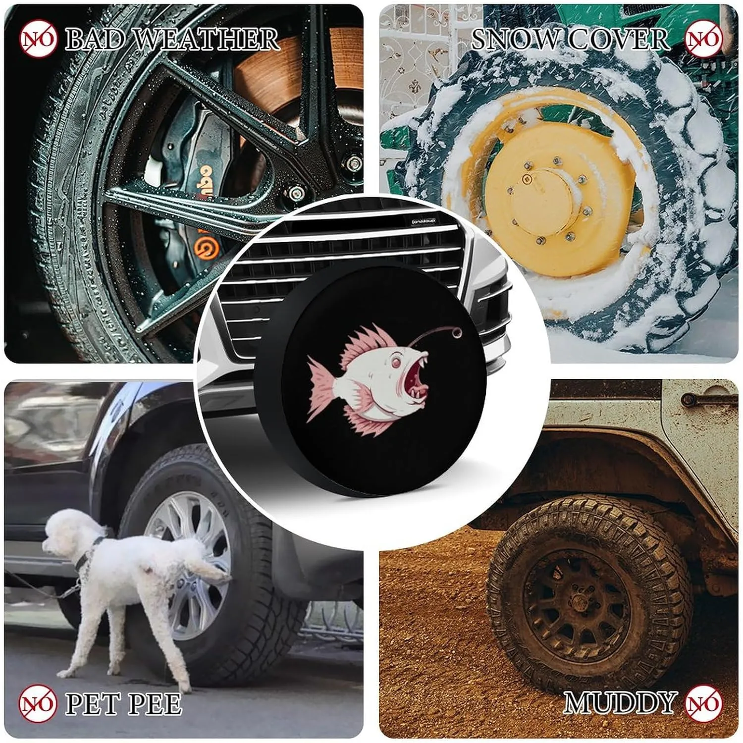 Cute Cartoon Lantern Fish Spare Tire Cover Oxford Coth Waterproof Wheel Cover Universal Fit 30inch