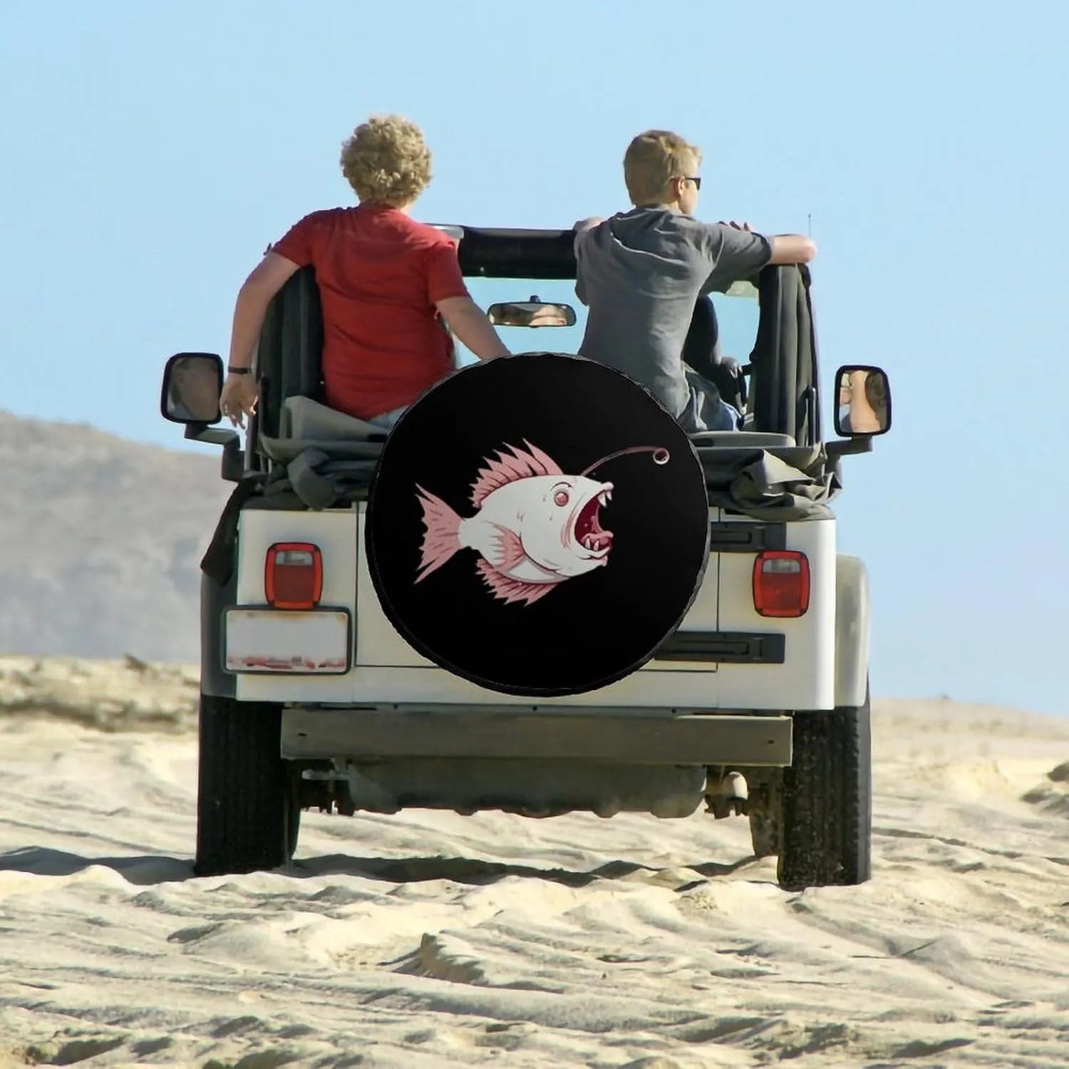 Cute Cartoon Lantern Fish Spare Tire Cover Oxford Coth Waterproof Wheel Cover Universal Fit 30inch