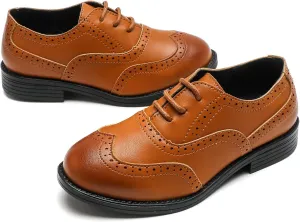 DADAWEN Boy's Classic Leather Lace Up Wingtip Comfort Oxford Shoes School Uniform Wedding Church Dress Shoes (Toddler/Big Kid/Little Kid)