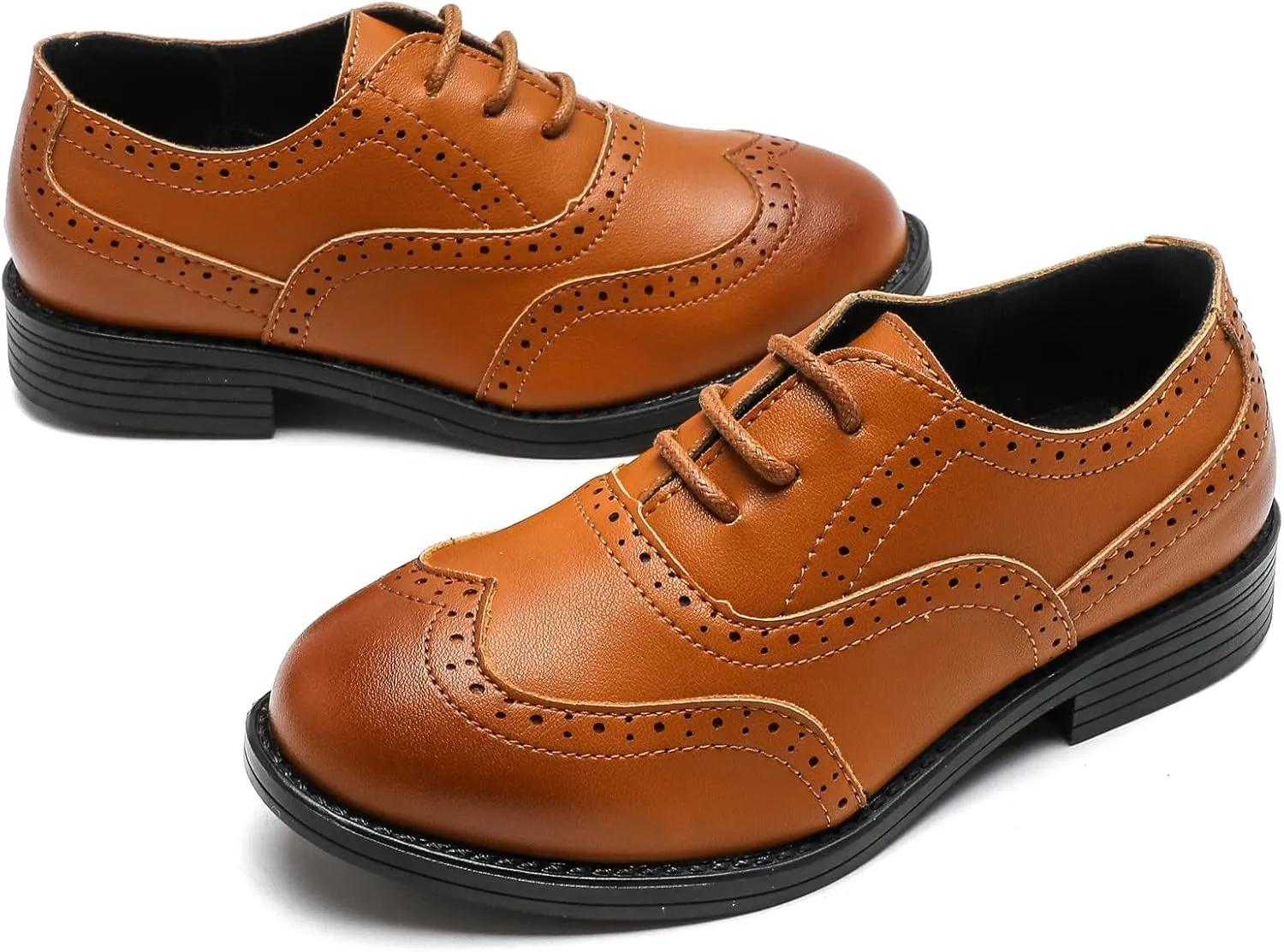 DADAWEN Boy's Classic Leather Lace Up Wingtip Comfort Oxford Shoes School Uniform Wedding Church Dress Shoes (Toddler/Big Kid/Little Kid)