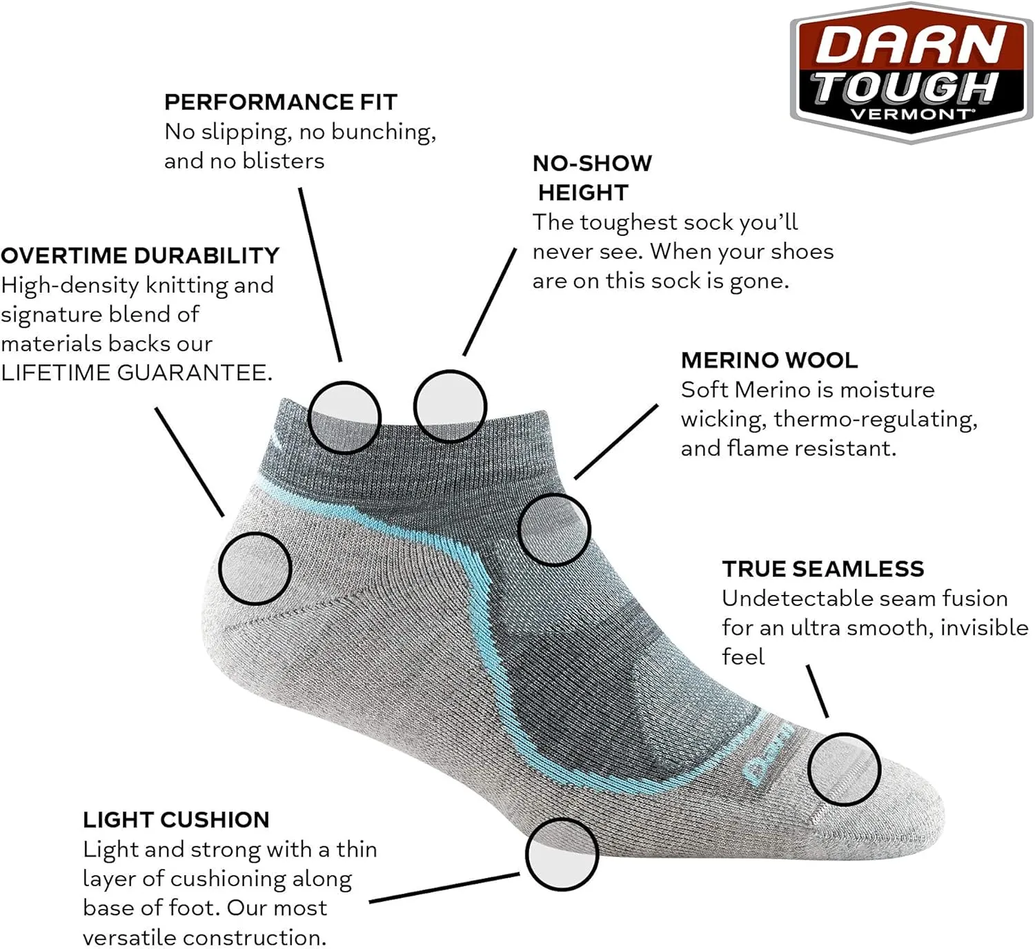 Darn Tough Women's Light Hiker No Show Lightweight Hiking Sock (Style 1986) -