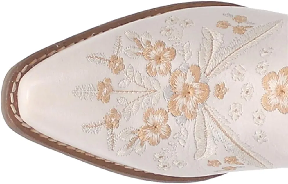 Dingo Womens Wildflower Floral Embroidered Round Toe Mule Casual Boots Mid Heel 2-3" - Off White