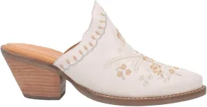 Dingo Womens Wildflower Floral Embroidered Round Toe Mule Casual Boots Mid Heel 2-3" - Off White
