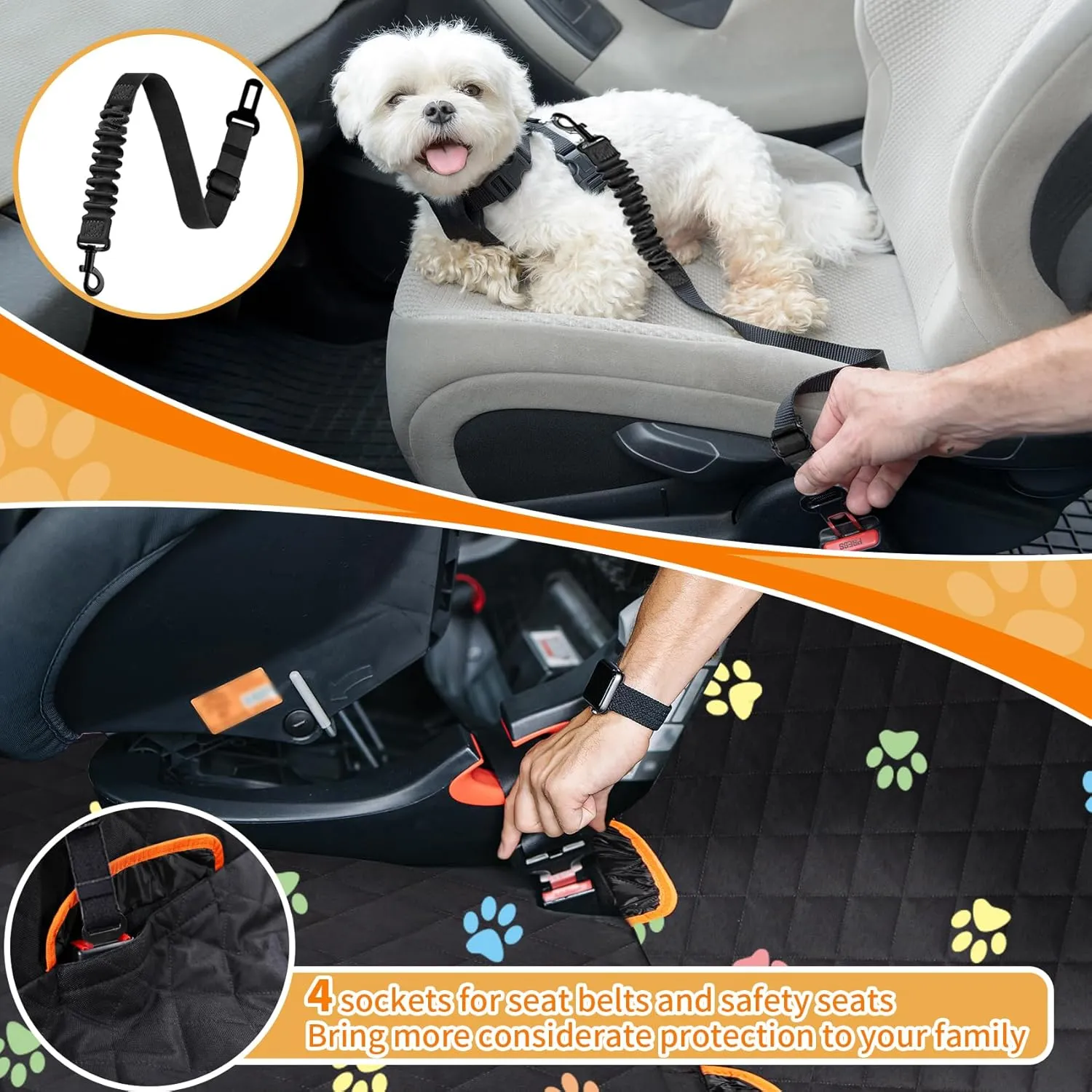 Dog Car Seat Cover - 100% Waterproof, Durable 600D 6-Layer Scratchproof Nonslip Pet Seat Cover with Mesh Window for Car, Truck & SUV