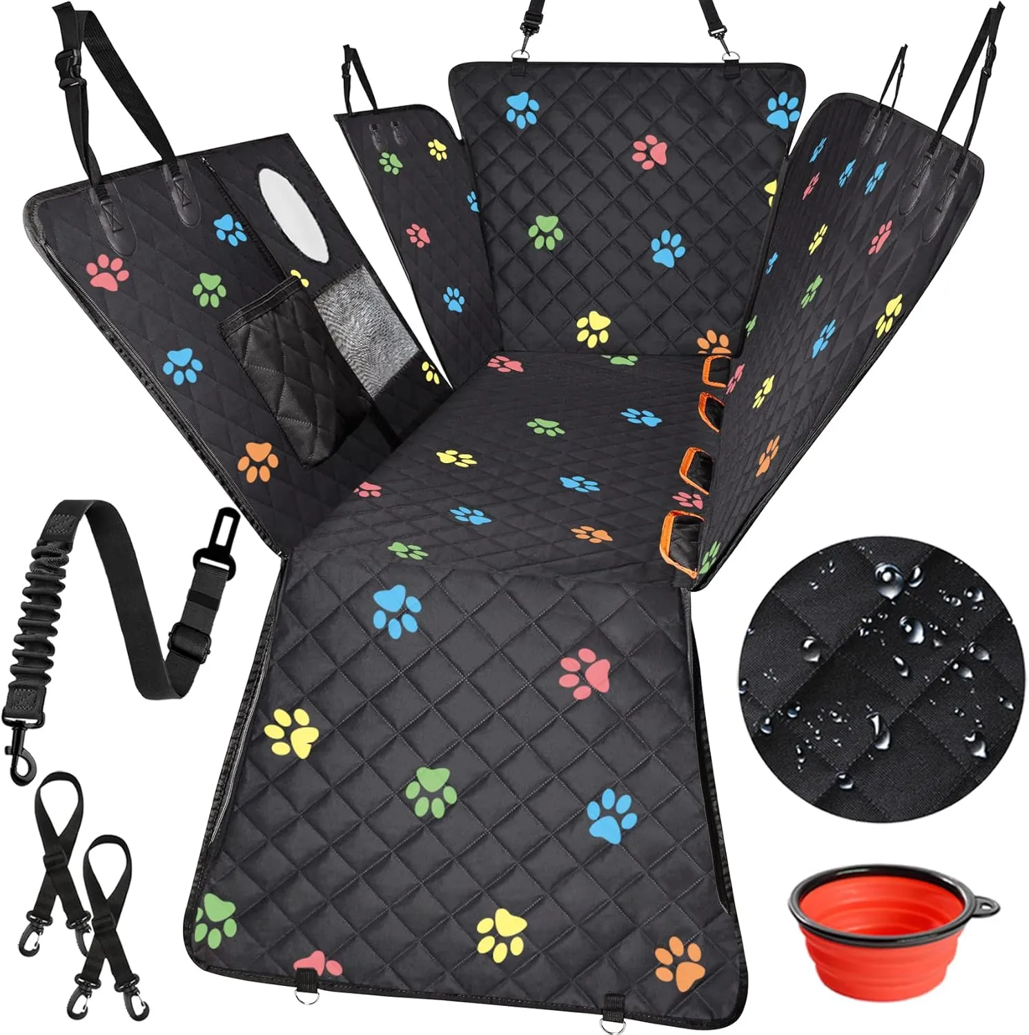 Dog Car Seat Cover - 100% Waterproof, Durable 600D 6-Layer Scratchproof Nonslip Pet Seat Cover with Mesh Window for Car, Truck & SUV