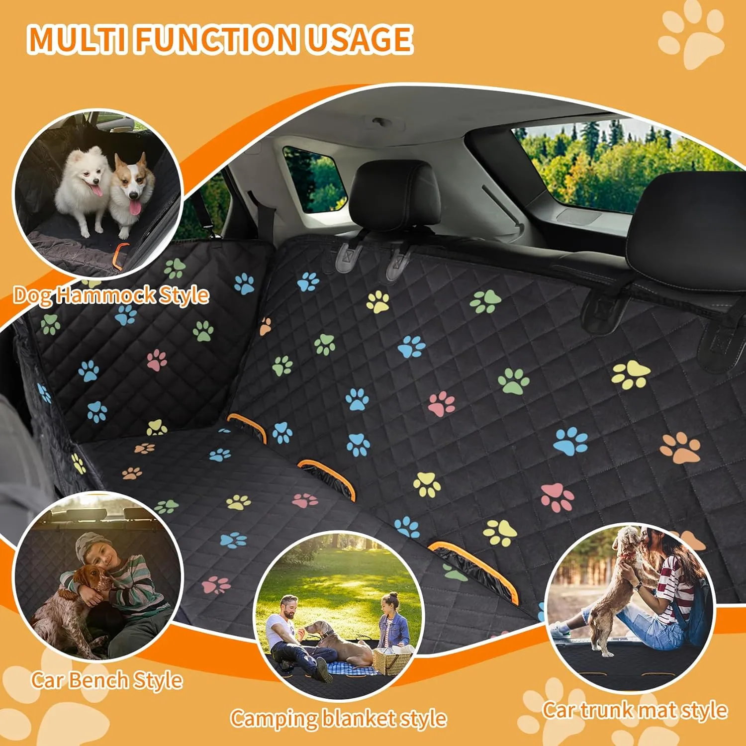Dog Car Seat Cover - 100% Waterproof, Durable 600D 6-Layer Scratchproof Nonslip Pet Seat Cover with Mesh Window for Car, Truck & SUV