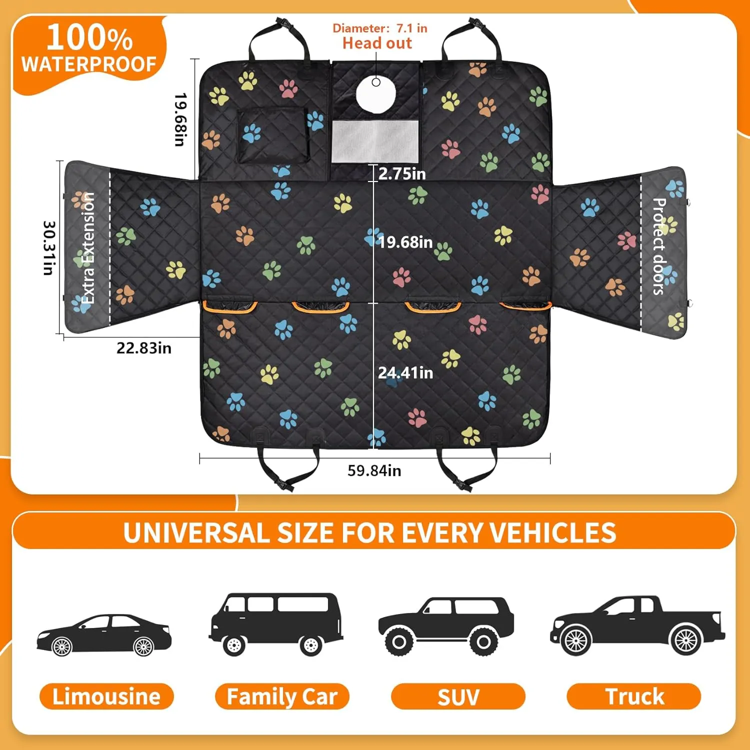 Dog Car Seat Cover - 100% Waterproof, Durable 600D 6-Layer Scratchproof Nonslip Pet Seat Cover with Mesh Window for Car, Truck & SUV