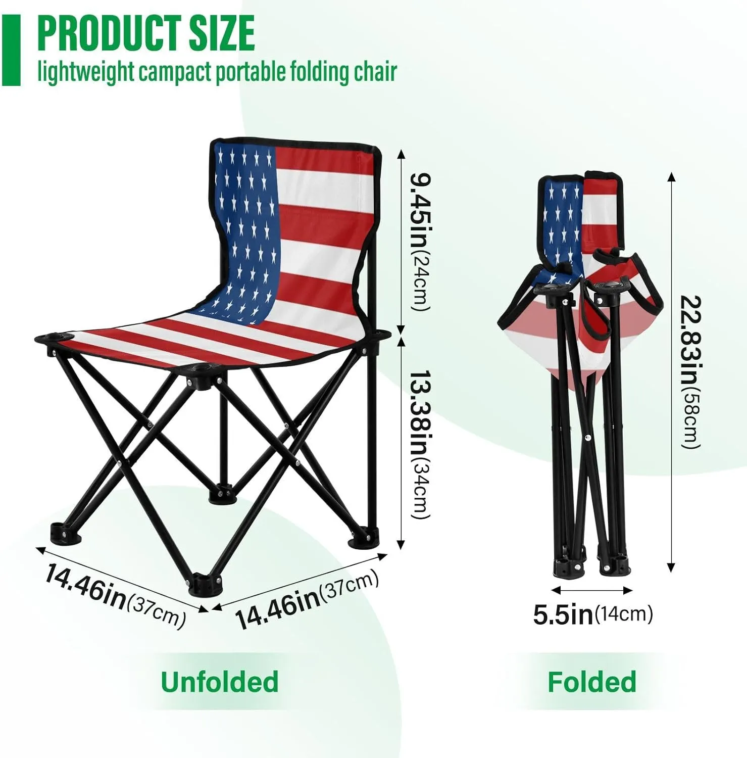 DOMIKING American USA Flag Kids' Portable Camping Chairs for Outdoor Fishing Chair with Carry Bag Folding Chair for Hiking Camping Travel