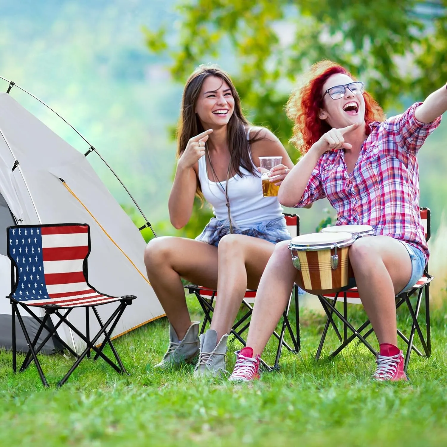 DOMIKING American USA Flag Kids' Portable Camping Chairs for Outdoor Fishing Chair with Carry Bag Folding Chair for Hiking Camping Travel