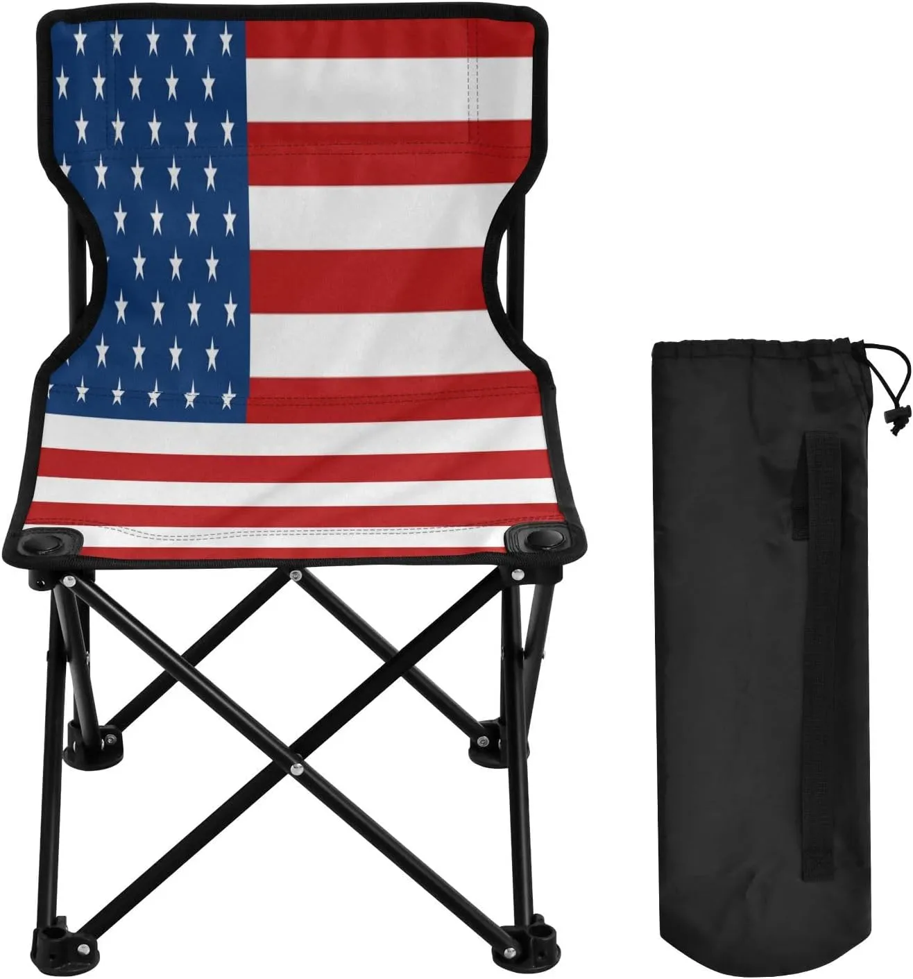 DOMIKING American USA Flag Kids' Portable Camping Chairs for Outdoor Fishing Chair with Carry Bag Folding Chair for Hiking Camping Travel