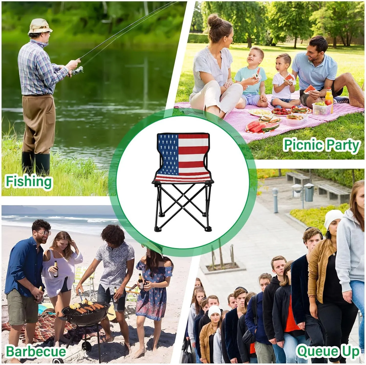 DOMIKING American USA Flag Kids' Portable Camping Chairs for Outdoor Fishing Chair with Carry Bag Folding Chair for Hiking Camping Travel