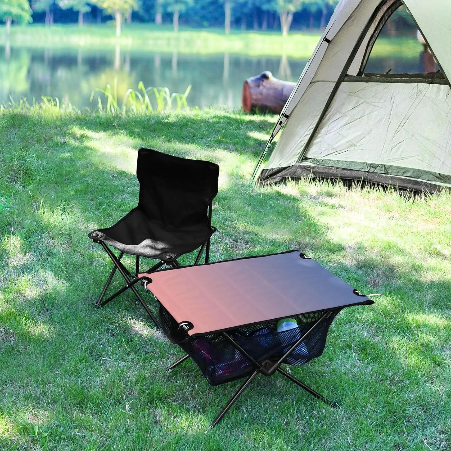 DOMIKING Blue Pink Gradient Portable Camping Table Folding Picnic Tables with Carrying Storage Bag Camp Tables for Hiking Cooking Fishing 23.6 * 15.6 * 15 in