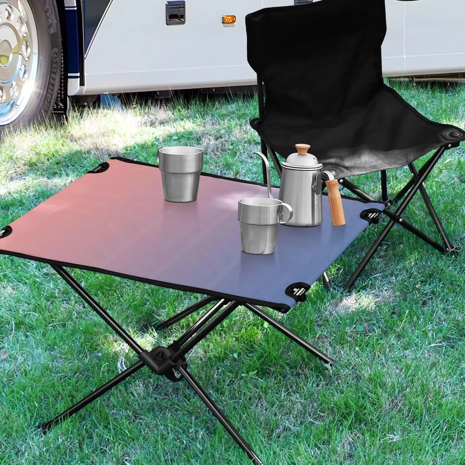 DOMIKING Blue Pink Gradient Portable Camping Table Folding Picnic Tables with Carrying Storage Bag Camp Tables for Hiking Cooking Fishing 23.6 * 15.6 * 15 in