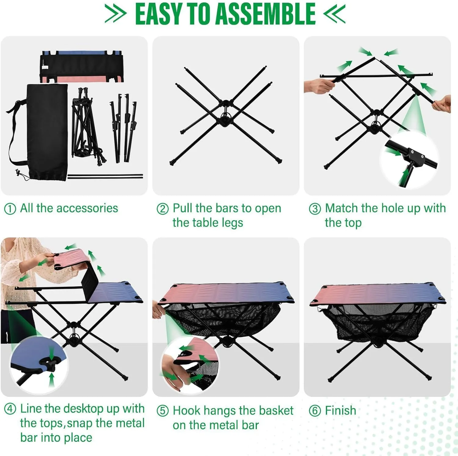 DOMIKING Blue Pink Gradient Portable Camping Table Folding Picnic Tables with Carrying Storage Bag Camp Tables for Hiking Cooking Fishing 23.6 * 15.6 * 15 in