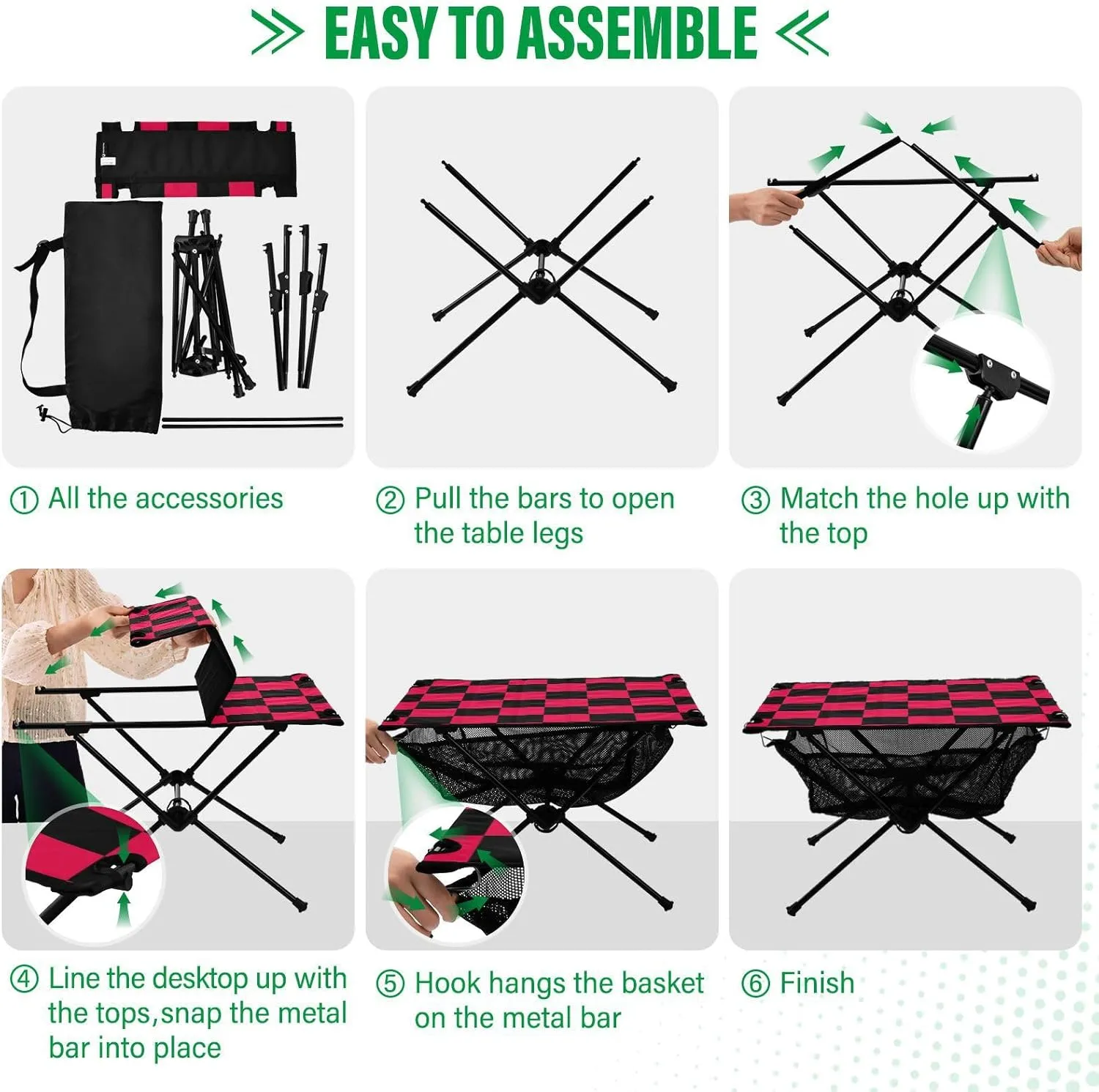 DOMIKING Checkerboard Black Red Plaid Portable Camping Table Folding Picnic Tables with Carrying Storage Bag Backpacking Table for Hike Outdoor Travel 23.6 * 15.6 * 15 in