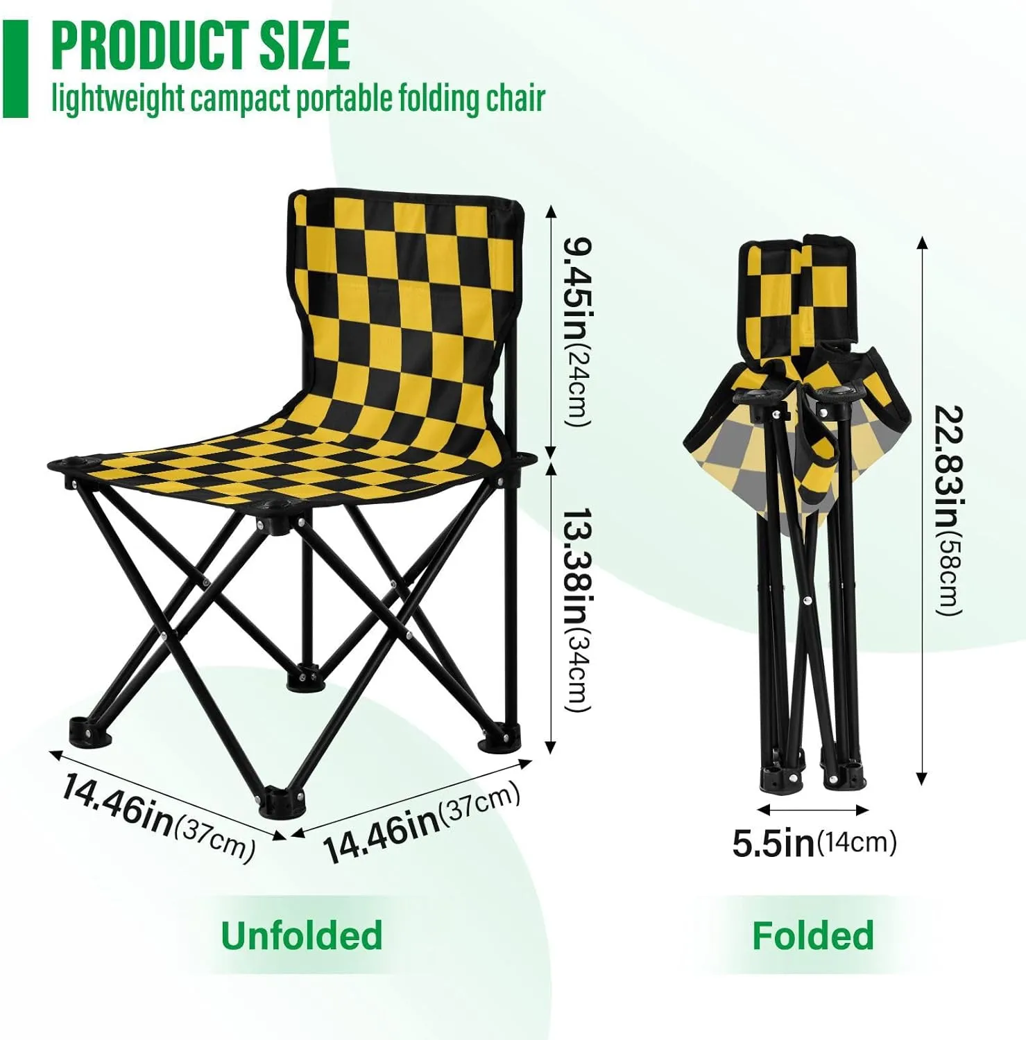 DOMIKING Checkerboard Yellow Black Plaid Kids' Portable Camping Chairs for Outdoor Beach Chair with Carry Bag Folding Chair for Beach Picnic Camping