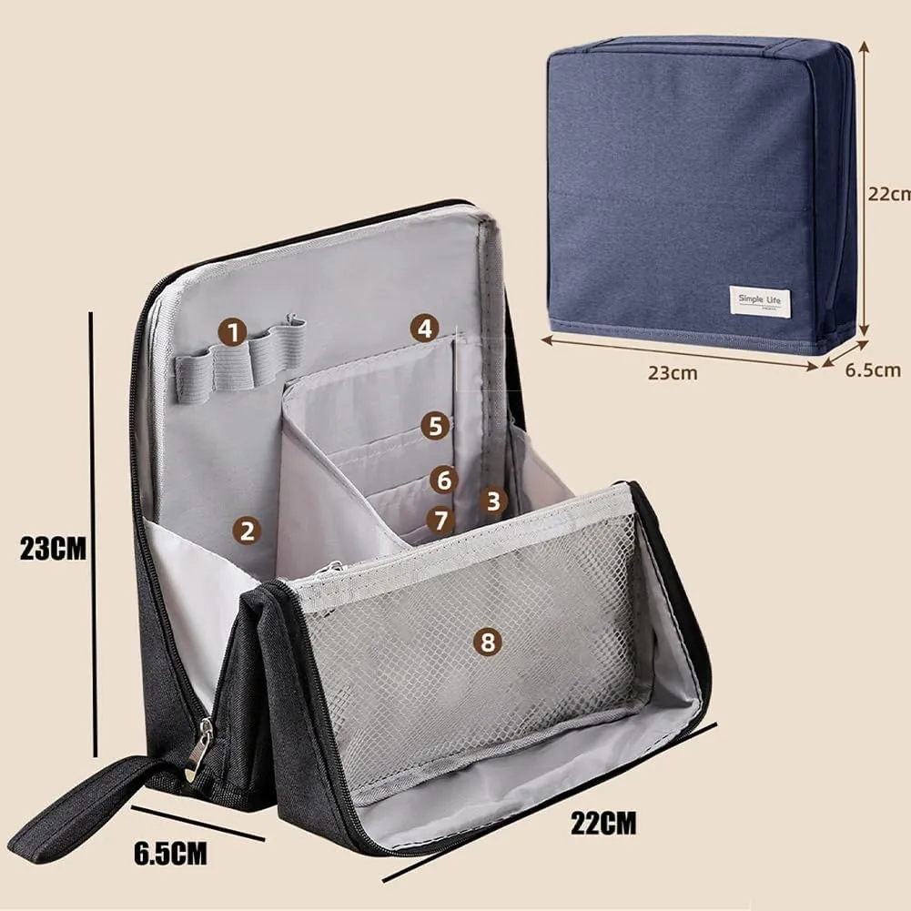 Doresty Makeup Bag, Standing Makeup Bag, Portable Large Capacity, Stand Up Make Up Bag with Mirror, Waterproof Oxford Cloth Cosmetic Organizer with Compartments, for Women & Girls (Grey)