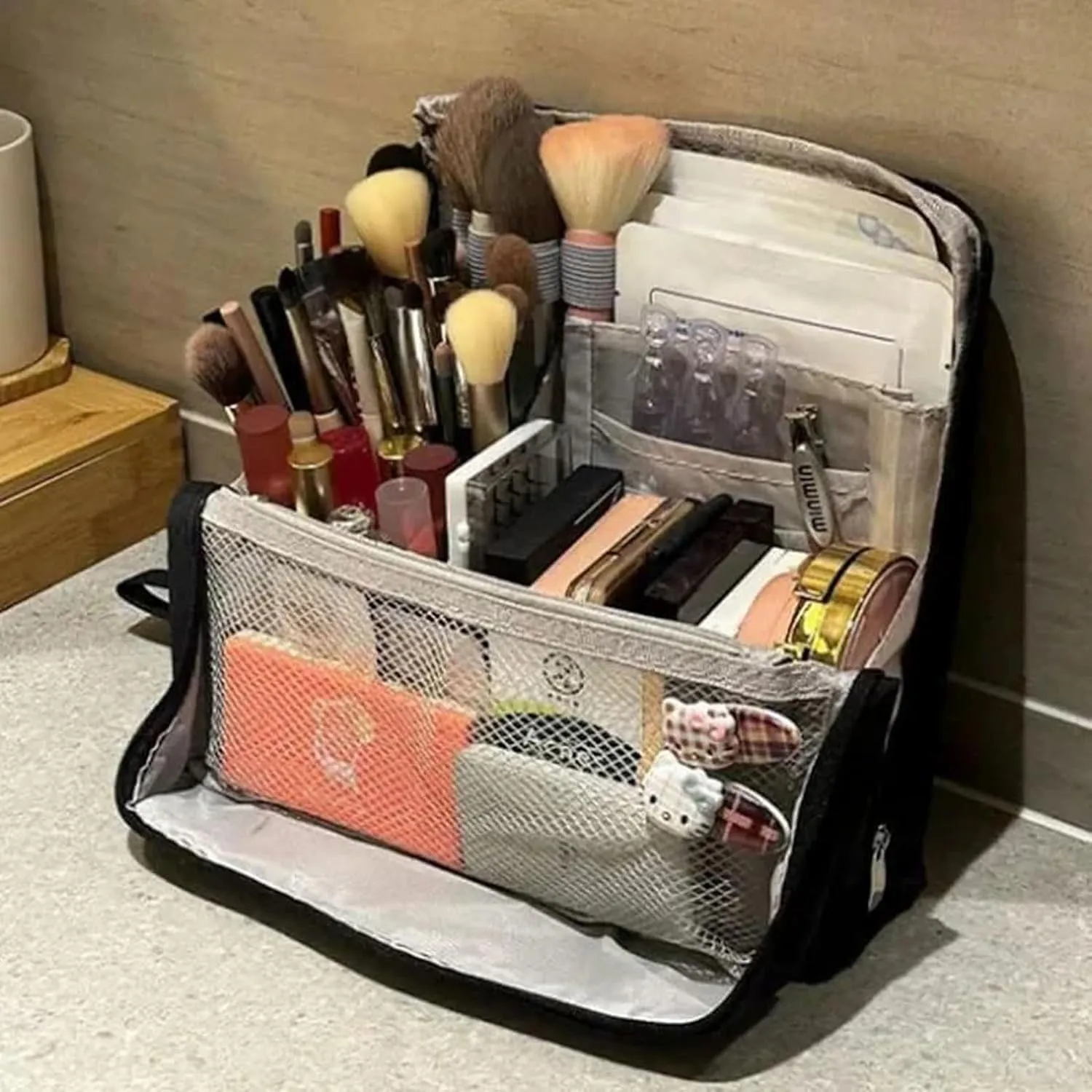 Doresty Makeup Bag,Standing Makeup Bag – Portable, Large Capacity,Waterproof,Multi-Purpose Large Capacity Oxford Cloth Standing Makeups Bags,for Daily,Travel (Blue)