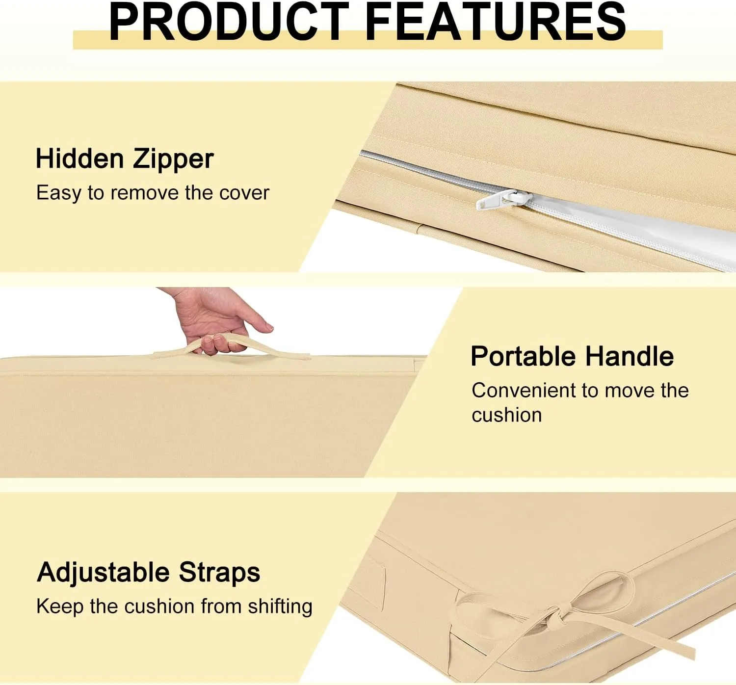 downluxe Waterproof Outdoor Chair Cushions for Patio Furniture, 18" x 18" x 2" Patio Chair Cushion with Adjustable Ties & Portable Handle, Square Outdoor Cushion with Removable Cover, Beige, 2 Pack