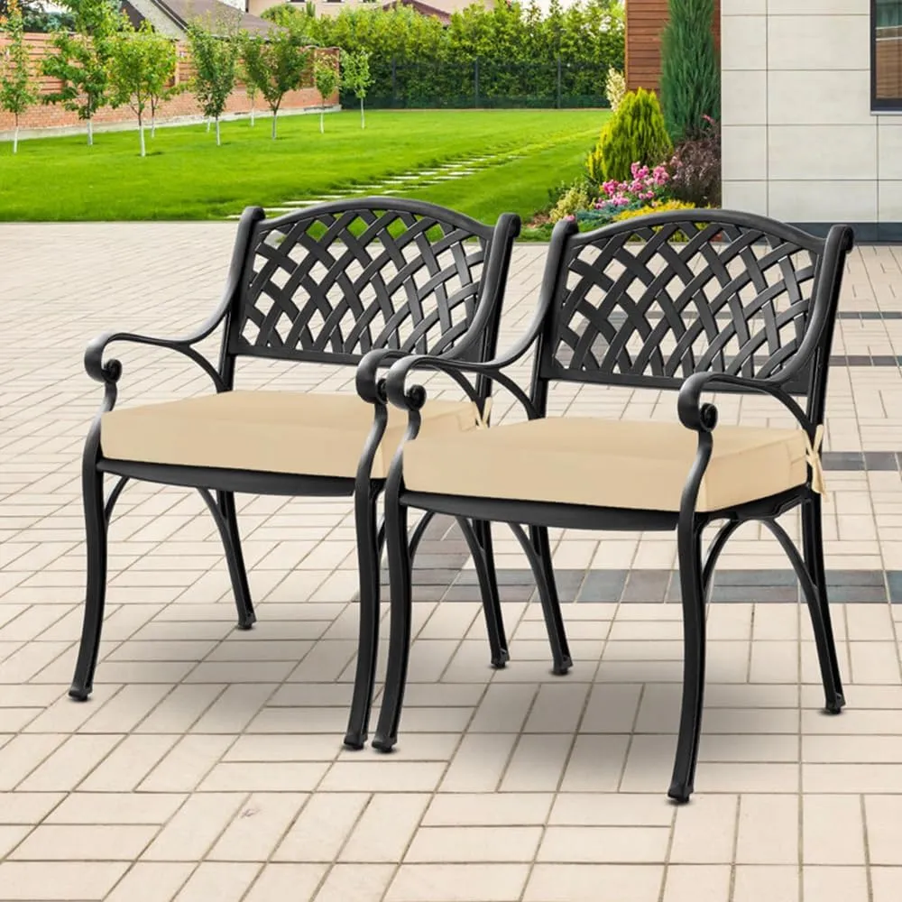 downluxe Waterproof Outdoor Chair Cushions for Patio Furniture, 18" x 18" x 2" Patio Chair Cushion with Adjustable Ties & Portable Handle, Square Outdoor Cushion with Removable Cover, Beige, 2 Pack