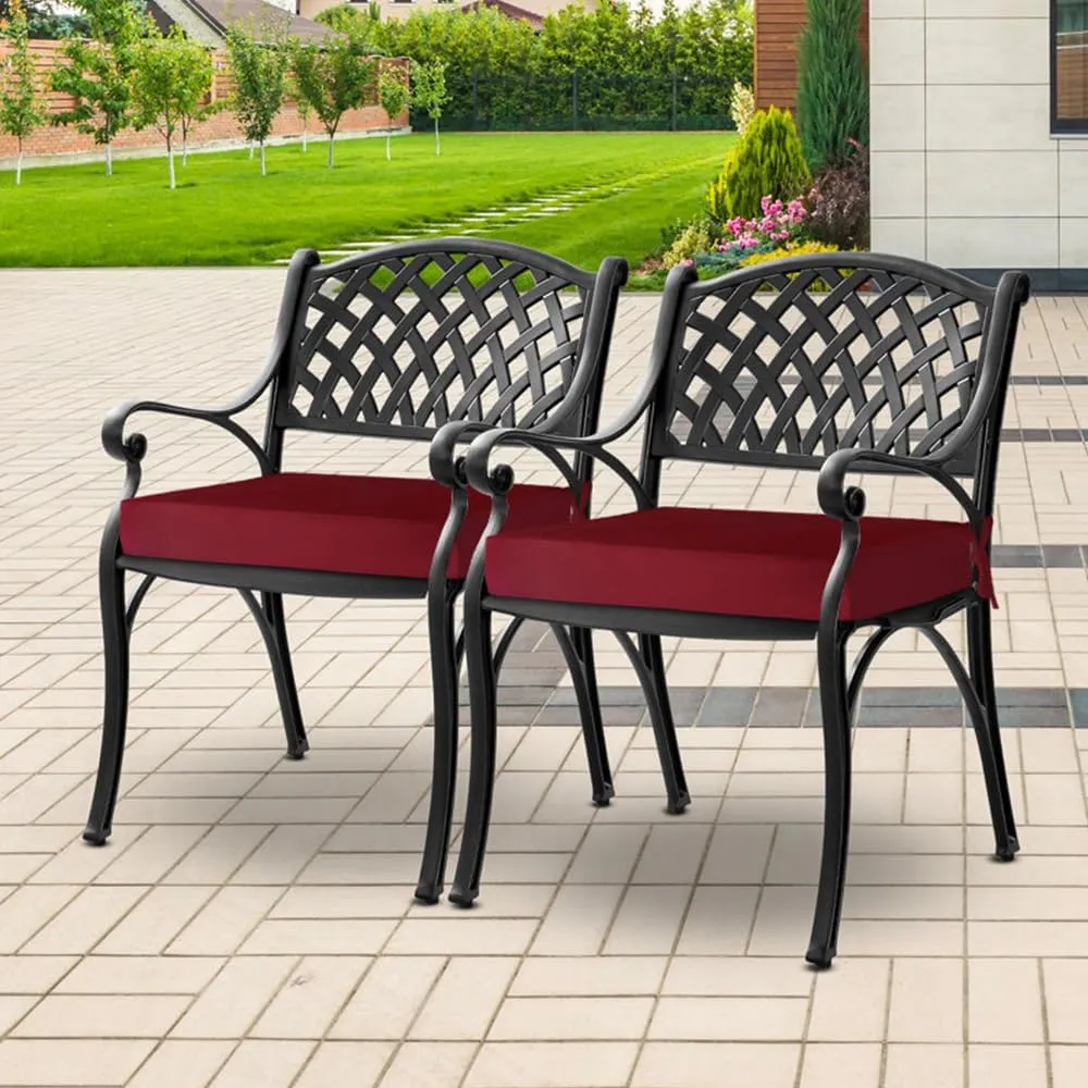 downluxe Waterproof Outdoor Chair Cushions for Patio Furniture, 18" x 18" x 2" Patio Chair Cushion with Adjustable Ties & Portable Handle, Square Outdoor Cushion with Removable Cover, Burgundy, 2 Pack