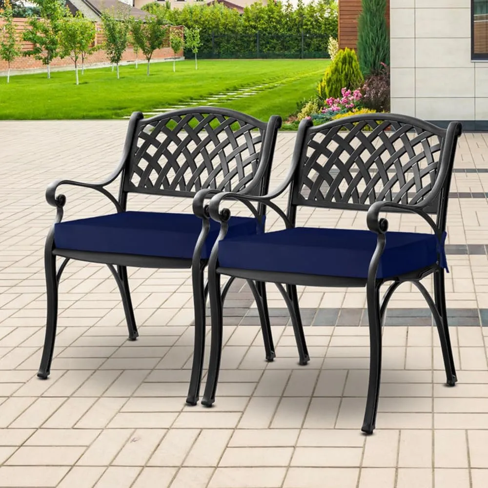 downluxe Waterproof Outdoor Chair Cushions for Patio Furniture, 18" x 18" x 2" Patio Chair Cushion with Adjustable Ties & Portable Handle, Square Outdoor Cushion with Removable Cover, Navy, 2 Pack