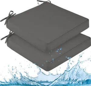 downluxe Waterproof Outdoor Chair Cushions for Patio Furniture, 18" x 18" x 2" Patio Chair Cushion with Non-Slip Ties & Portable Handle, Square Outdoor Cushion with Removable Cover, Dark Grey, 2 Pack