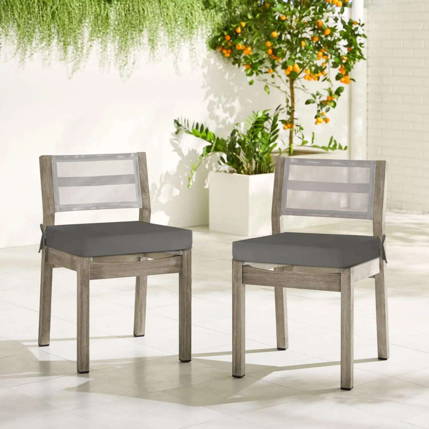 downluxe Waterproof Outdoor Chair Cushions for Patio Furniture, 18" x 18" x 2" Patio Chair Cushion with Non-Slip Ties & Portable Handle, Square Outdoor Cushion with Removable Cover, Dark Grey, 2 Pack