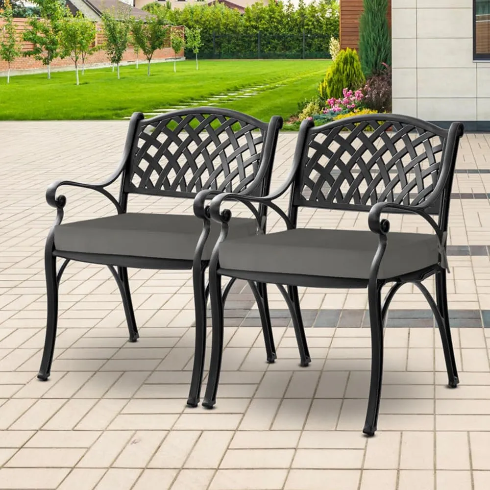 downluxe Waterproof Outdoor Chair Cushions for Patio Furniture, 18" x 18" x 2" Patio Chair Cushion with Non-Slip Ties & Portable Handle, Square Outdoor Cushion with Removable Cover, Dark Grey, 2 Pack