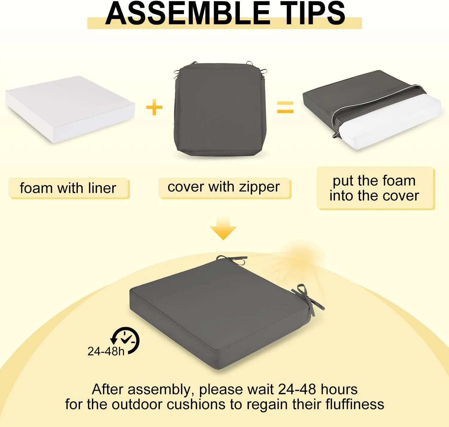 downluxe Waterproof Outdoor Chair Cushions for Patio Furniture, 18" x 18" x 2" Patio Chair Cushion with Non-Slip Ties & Portable Handle, Square Outdoor Cushion with Removable Cover, Dark Grey, 2 Pack