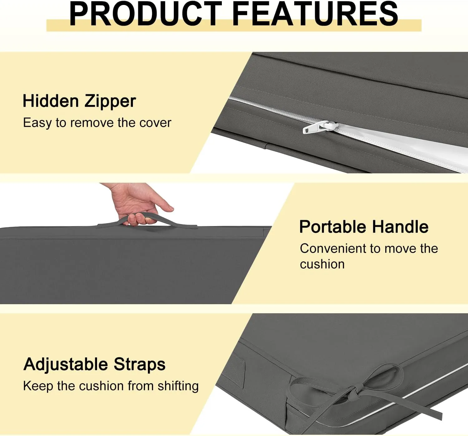 downluxe Waterproof Outdoor Chair Cushions for Patio Furniture, 18" x 18" x 2" Patio Chair Cushion with Non-Slip Ties & Portable Handle, Square Outdoor Cushion with Removable Cover, Dark Grey, 2 Pack