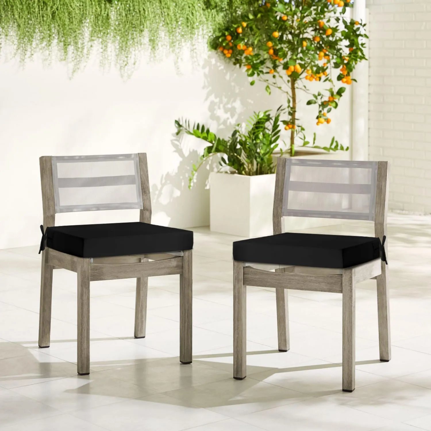 downluxe Waterproof Outdoor Chair Cushions for Patio Furniture, 19" x 19" x 2" Patio Chair Cushion with Adjustable Ties & Portable Handle, Square Outdoor Cushion with Removable Cover, Black, 2 Pack