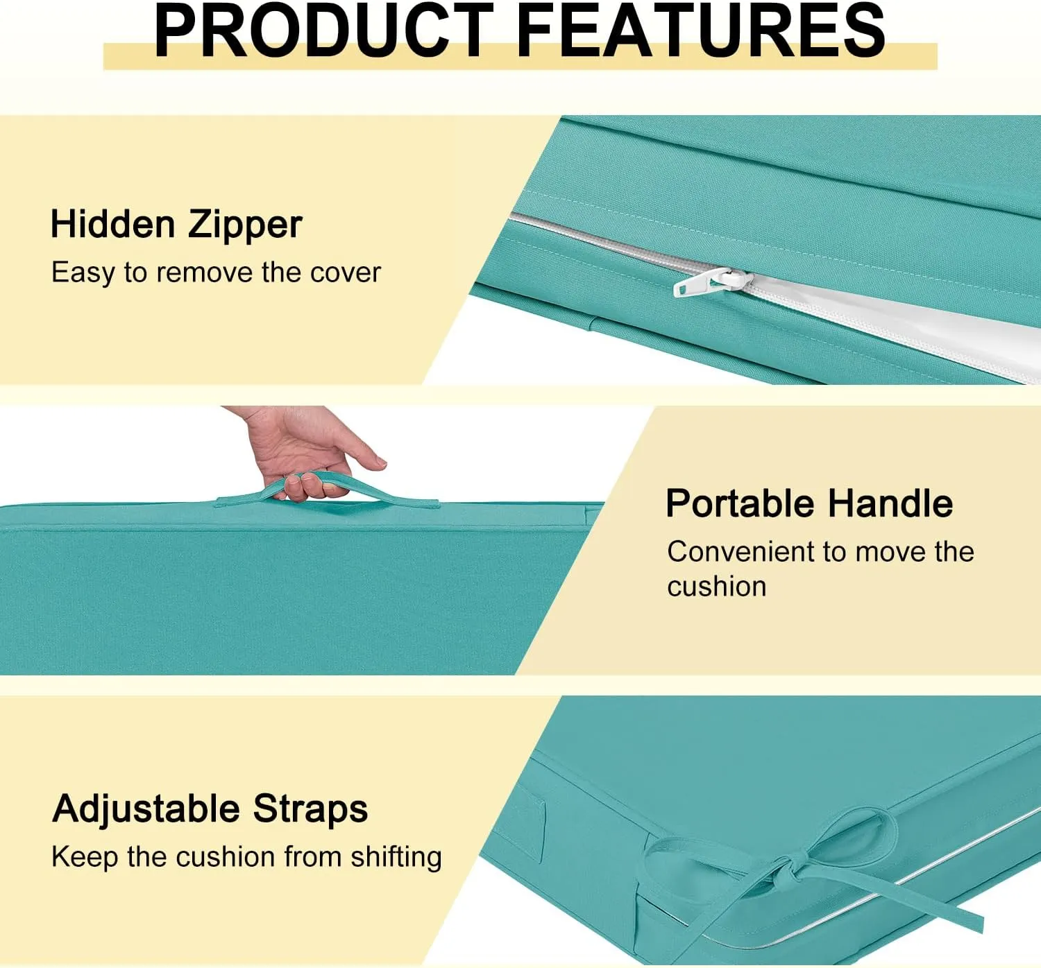 downluxe Waterproof Outdoor Chair Cushions for Patio Furniture, 19" x 19" x 2" Patio Chair Cushion with Adjustable Ties & Portable Handle, Square Outdoor Cushion with Removable Cover, Teal, 2 Pack