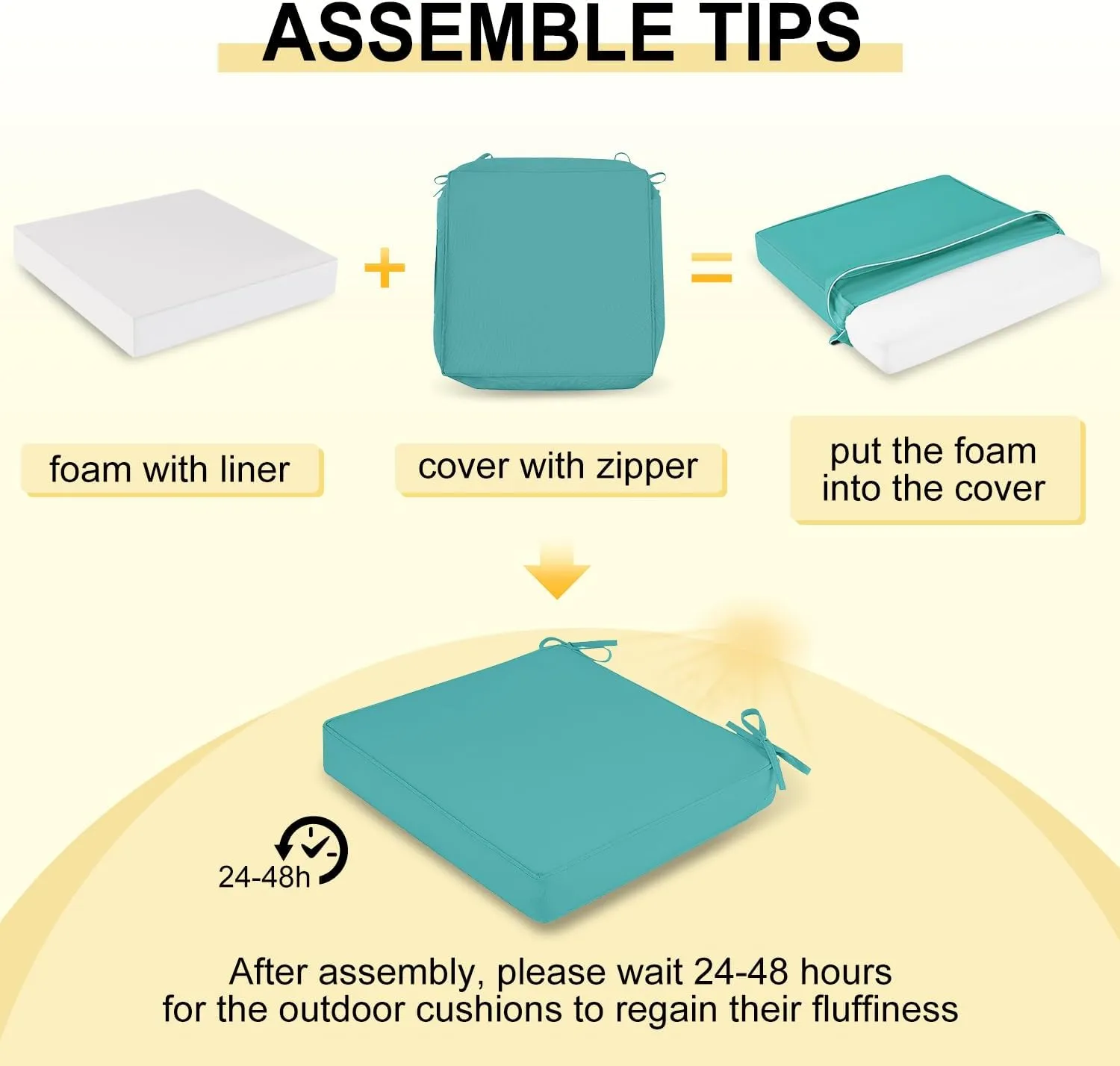 downluxe Waterproof Outdoor Chair Cushions for Patio Furniture, 19" x 19" x 2" Patio Chair Cushion with Adjustable Ties & Portable Handle, Square Outdoor Cushion with Removable Cover, Teal, 2 Pack