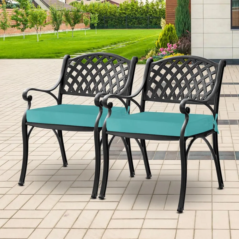 downluxe Waterproof Outdoor Chair Cushions for Patio Furniture, 19" x 19" x 2" Patio Chair Cushion with Adjustable Ties & Portable Handle, Square Outdoor Cushion with Removable Cover, Teal, 2 Pack
