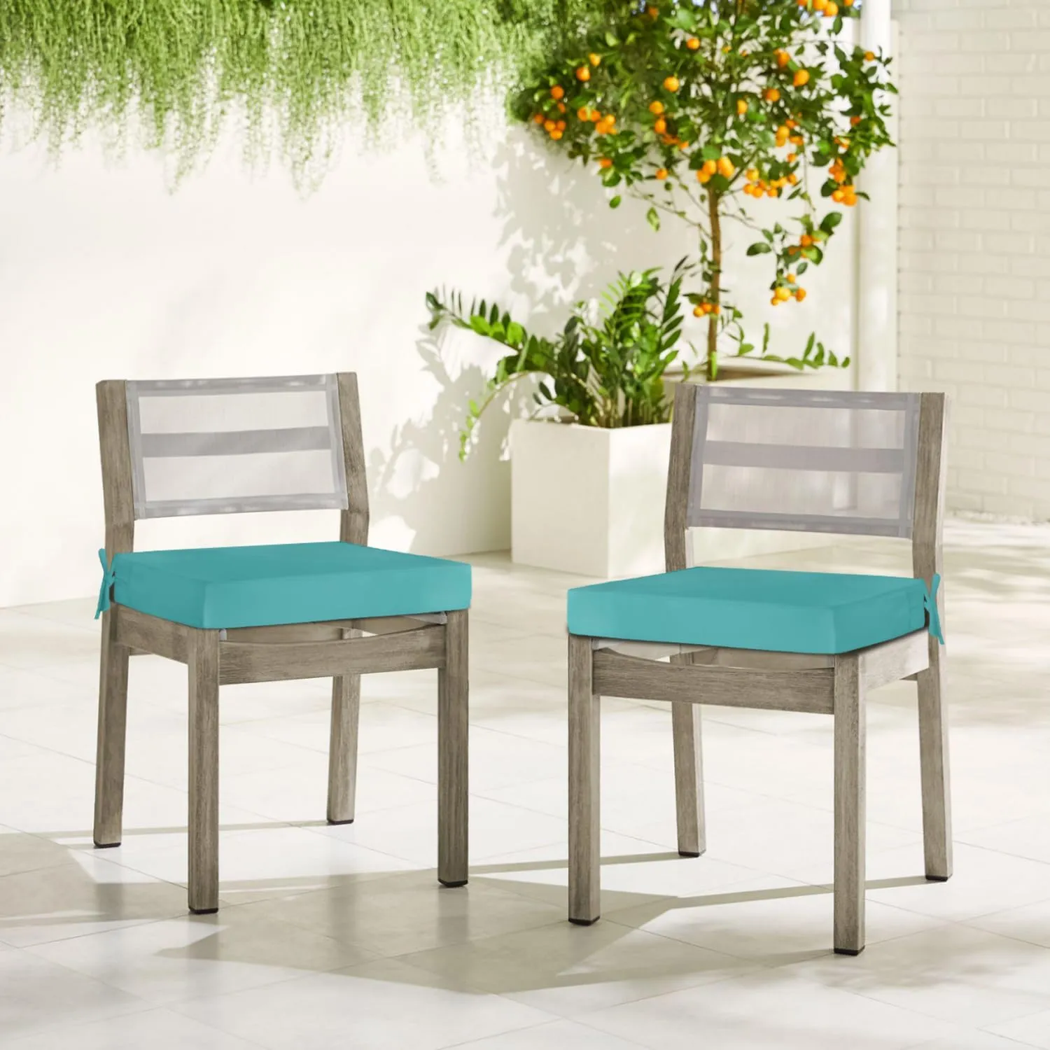 downluxe Waterproof Outdoor Chair Cushions for Patio Furniture, 19" x 19" x 2" Patio Chair Cushion with Adjustable Ties & Portable Handle, Square Outdoor Cushion with Removable Cover, Teal, 2 Pack