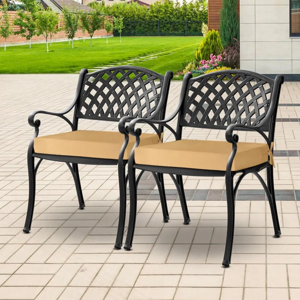downluxe Waterproof Outdoor Chair Cushions for Patio Furniture, 22" x 22" x 3" Patio Chair Cushion with Adjustable Ties & Portable Handle, Square Outdoor Cushion with Removable Cover, Khaki, 2 Pack