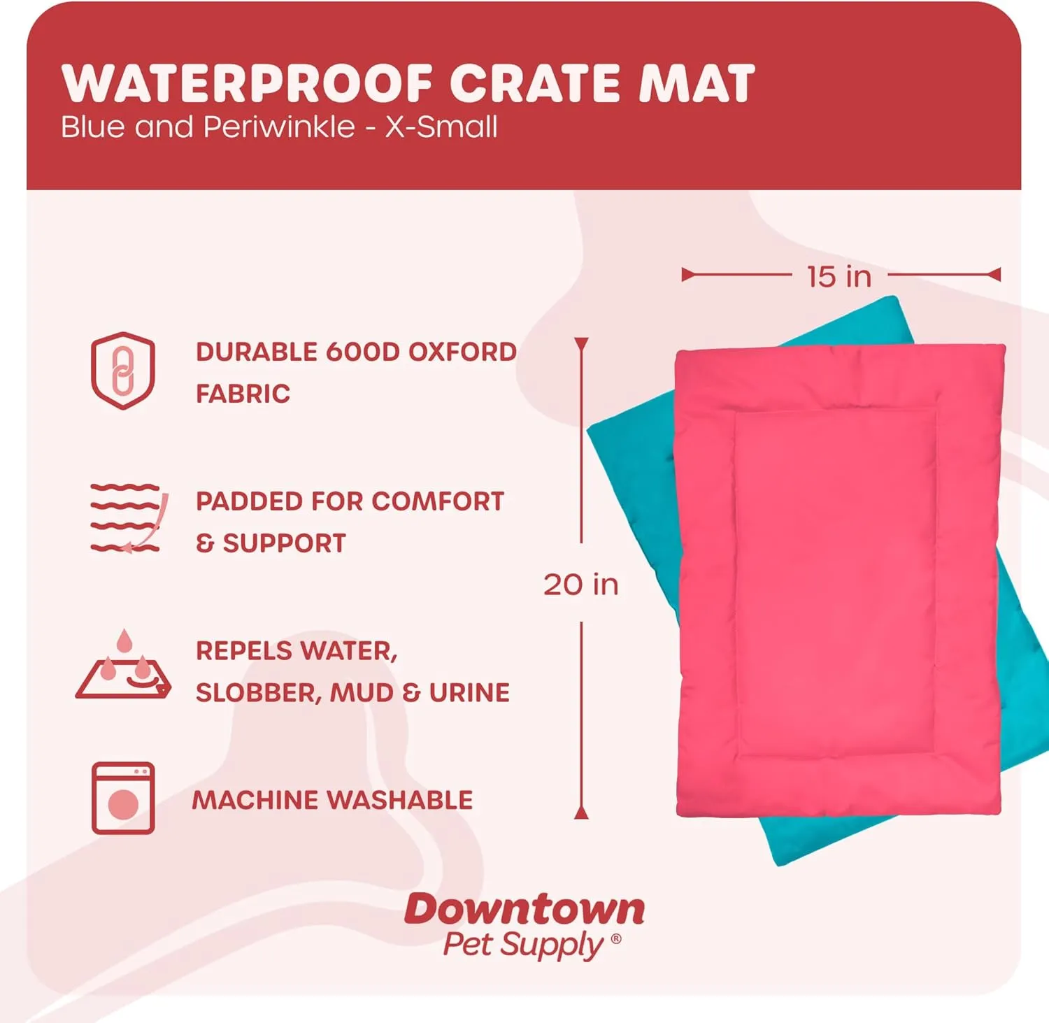 Downtown Pet Supply Dog Crate Pad, Blue and Periwinkle, X-Small, Waterproof, Ripstop Nylon Fabric, Chew Proof, Machine Washable