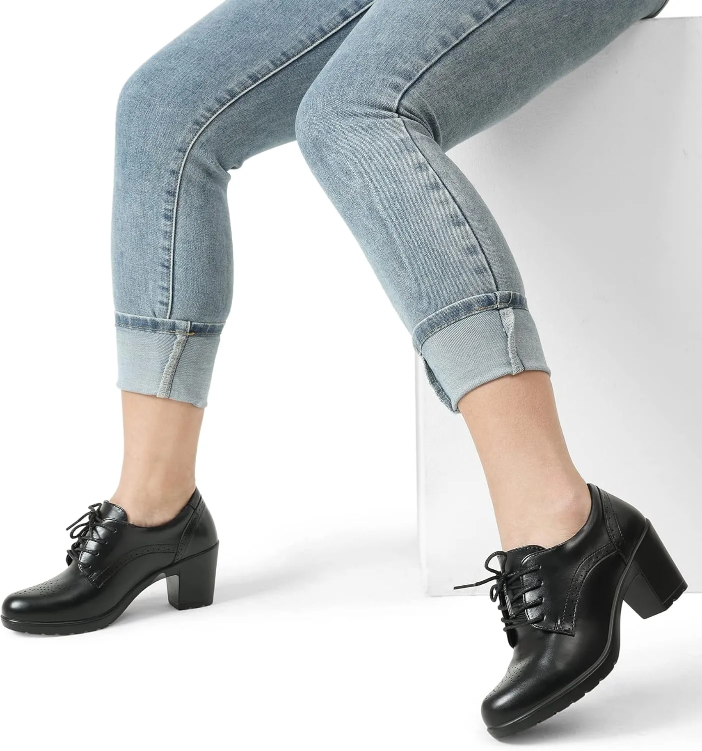 DREAM PAIRS Women's Heels Pointed Toe High Chunky Oxfords Shoes