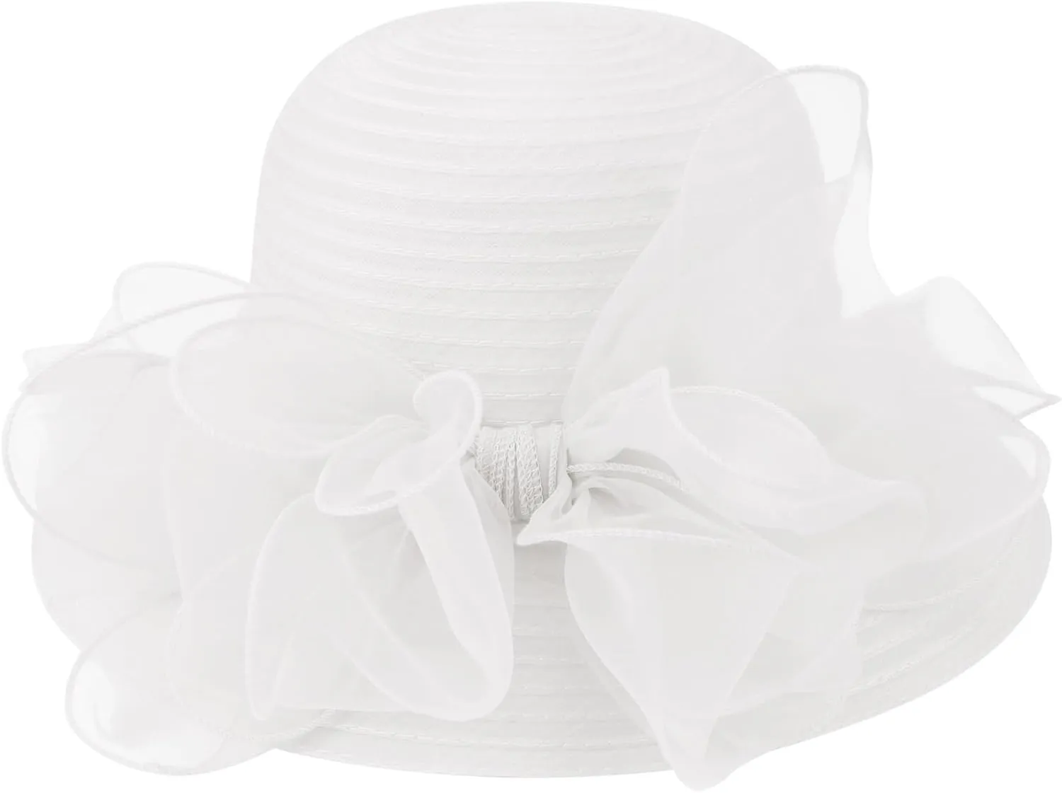 DRESHOW Women Organza Hat Church Cap Hats Cocktail Tea Party Wedding Bridal Flower Hat with Wide Brim